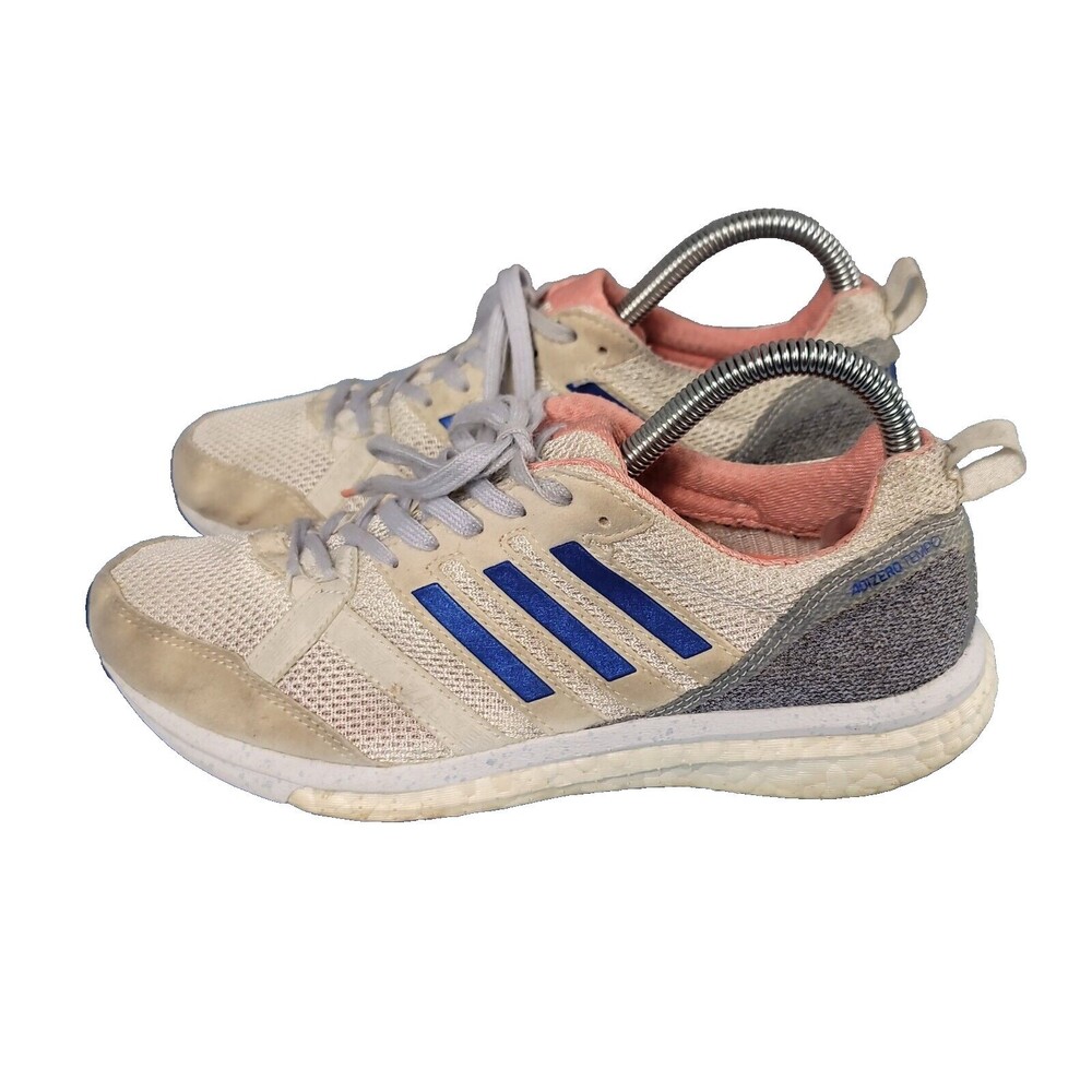 Adidas Adizero Tempo 9 Women's White Blue Lace Up Running Shoes CP9498 Size 7